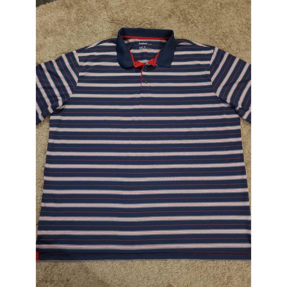 Reebok Golf Polo Mens 5XLT Blue Striped Performance Athleisure Comfort Big Tall